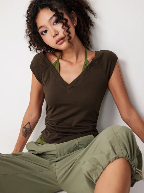 Halter Neckline Patchy Short Sleeve Top sold by Cider