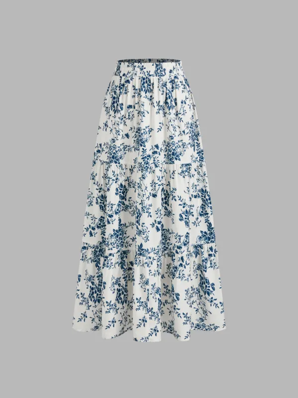 High Rise Floral Ruffle Maxi Skirt sold by Cider