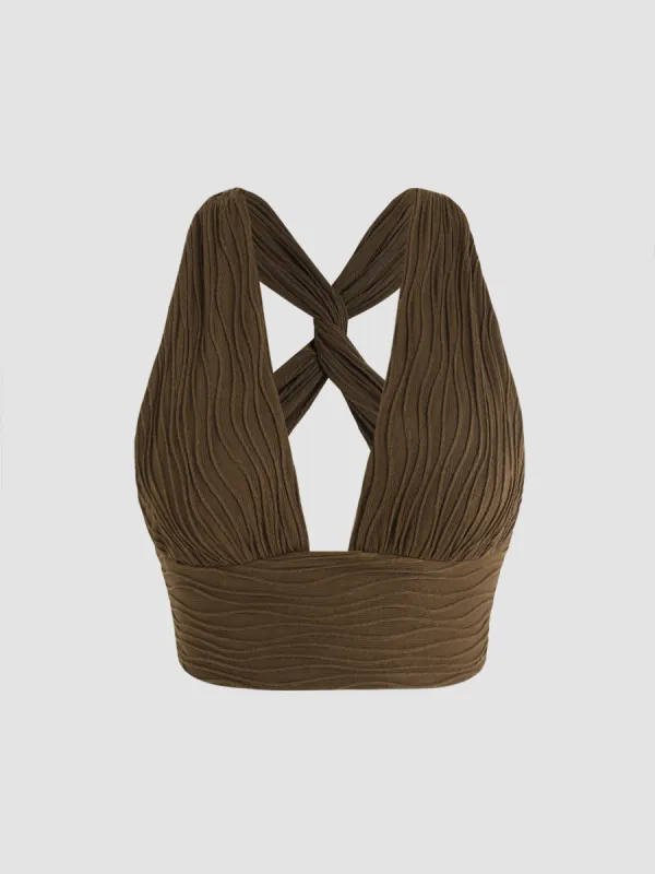 Solid Back Cross Crop Halter Top sold by Cider