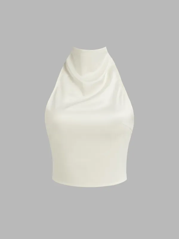 Tie Back Halter Solid Crop Top sold by Cider