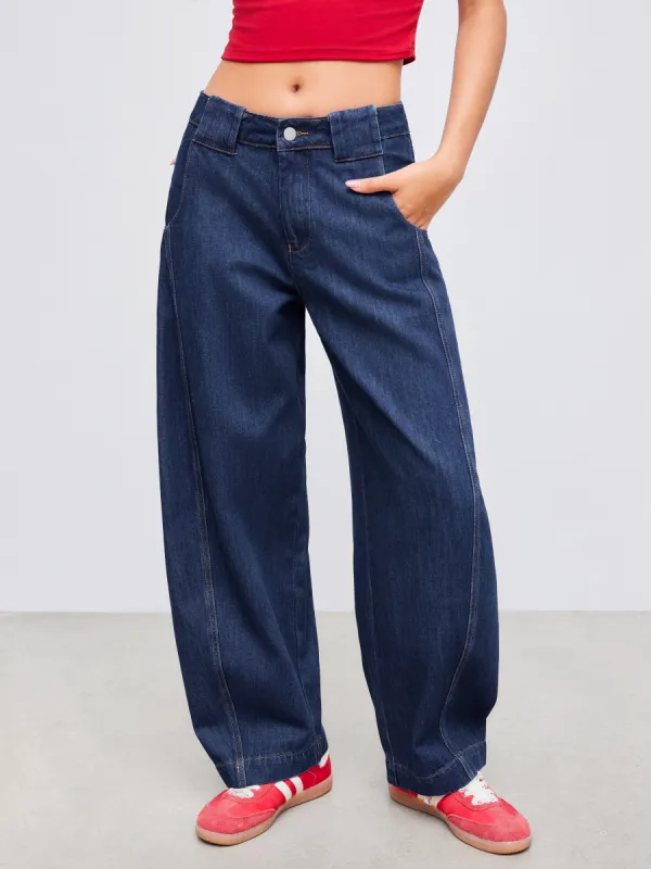 Cider Denim Low Rise Solid Barrel-leg Jeans sold by Cider