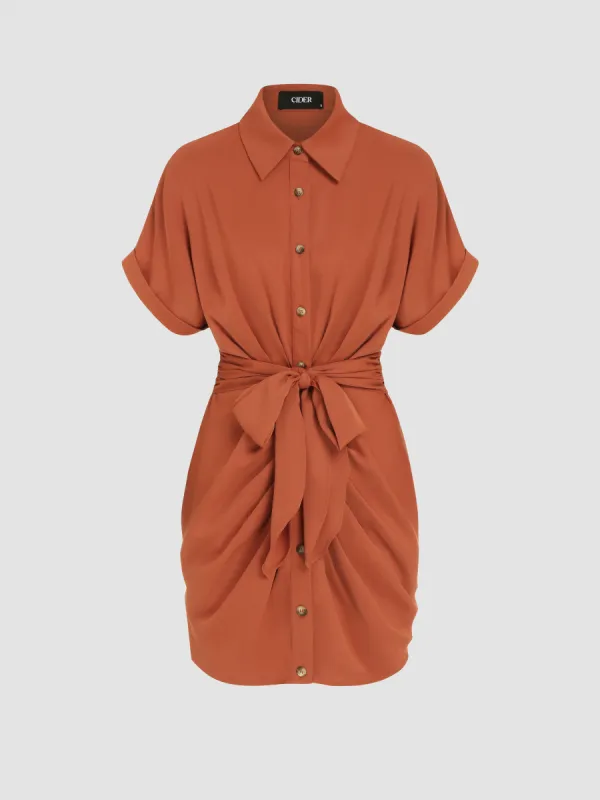 Collar Button Bowknot Mini Shirt Dress made by Cider