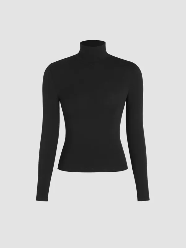 Solid High Neck Jersey Long Sleeve Tee sold by Cider