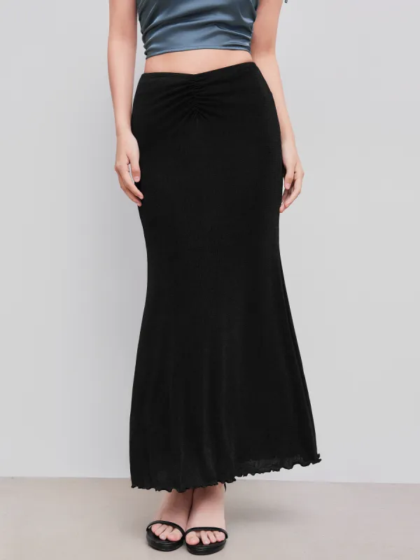 Solid Lettuce Hem Mermaid Maxi Skirt sold by Cider