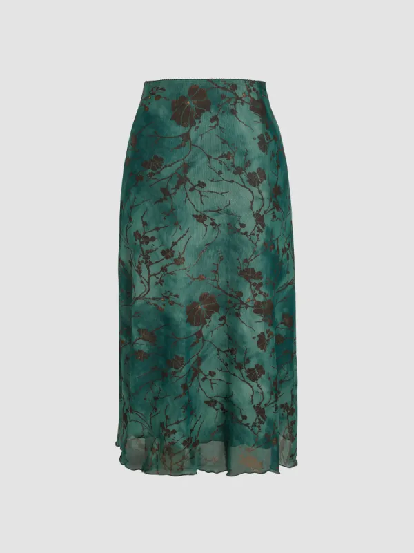 High Waist Mesh Floral Midi Skirt sold by Cider