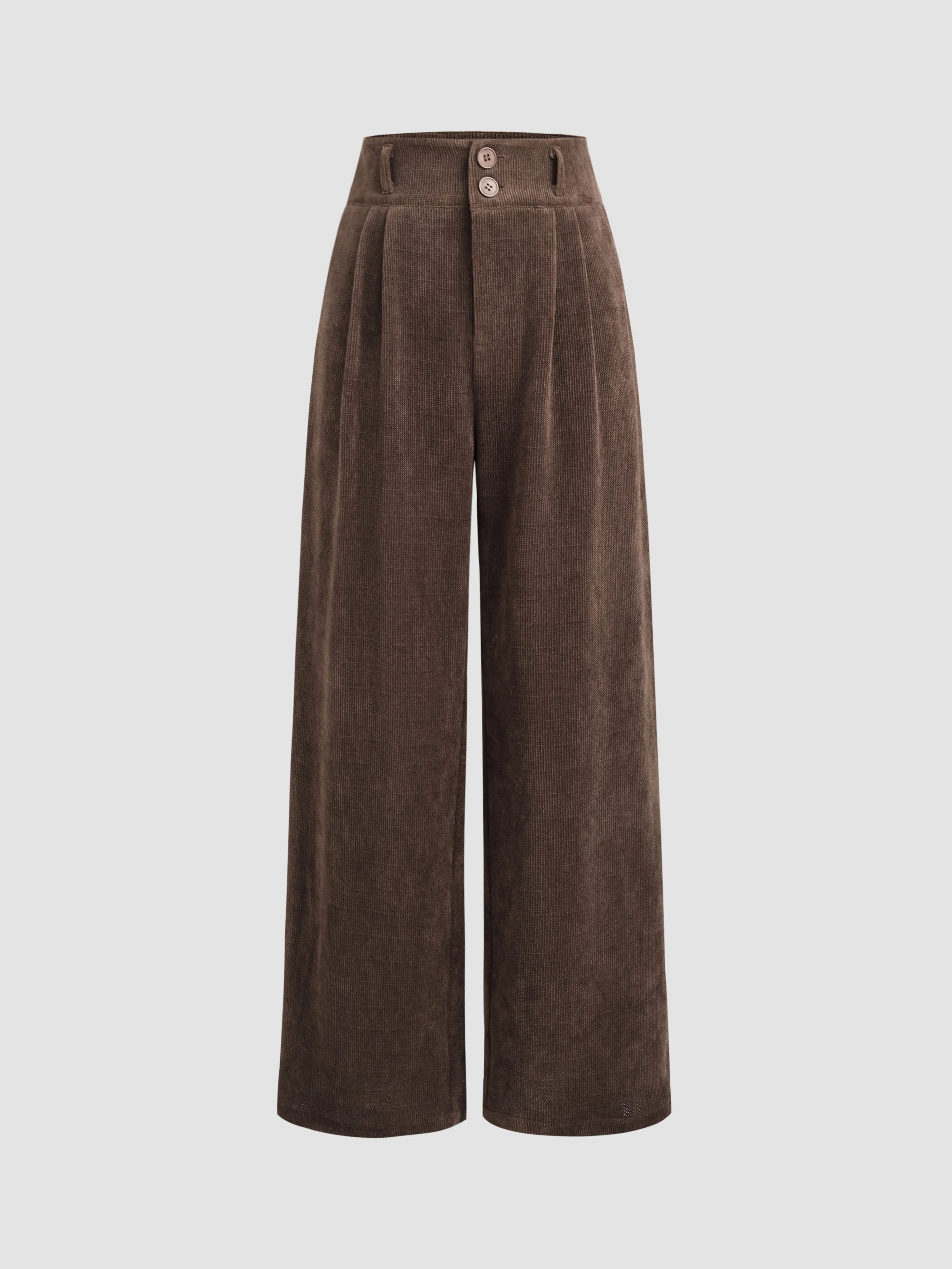 Corduroy High Waist Solid Pleated Wide Leg Trousers sold by Cider