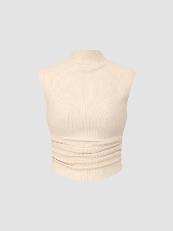 Solid High Neck Sleeveless Ruched Tank Top sold by Cider