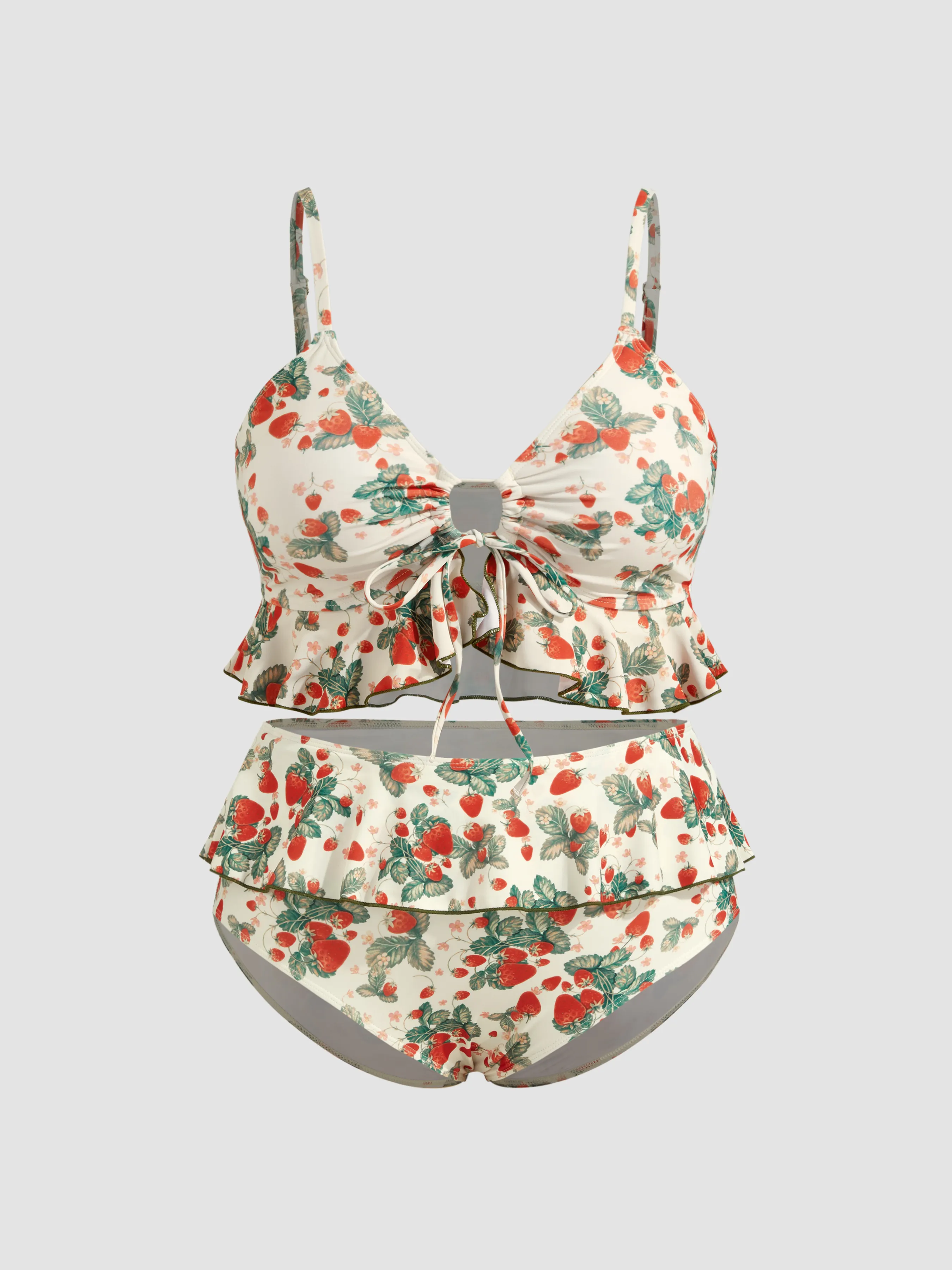 Shaping V-neck Strawberry Graphic Bracelet Full Coverage Bikini Swimsuit Curve & Plus sold by Cider