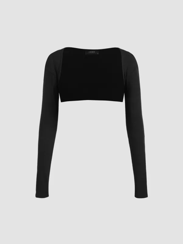 Solid Collarless Long Sleeve Crop Shrug sold by Cider