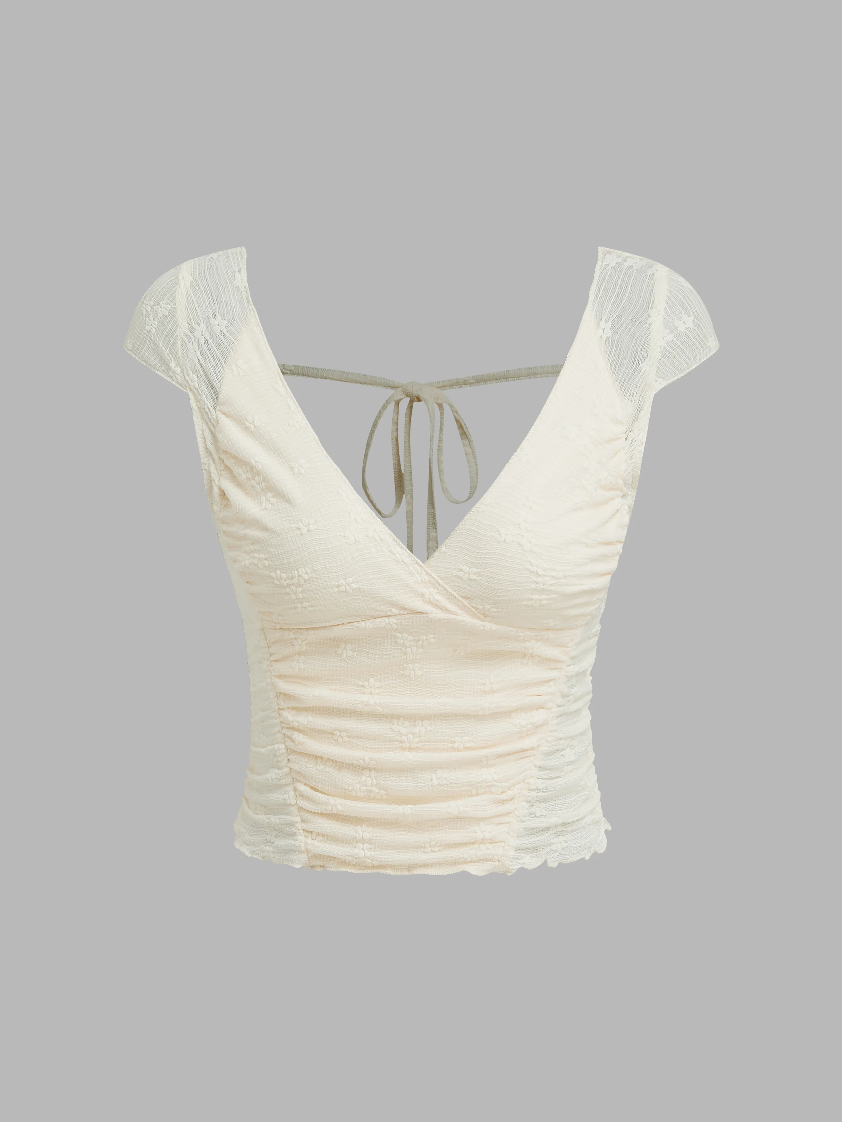 Lace V-neck Backless Short Sleeve Crop Top sold by Cider