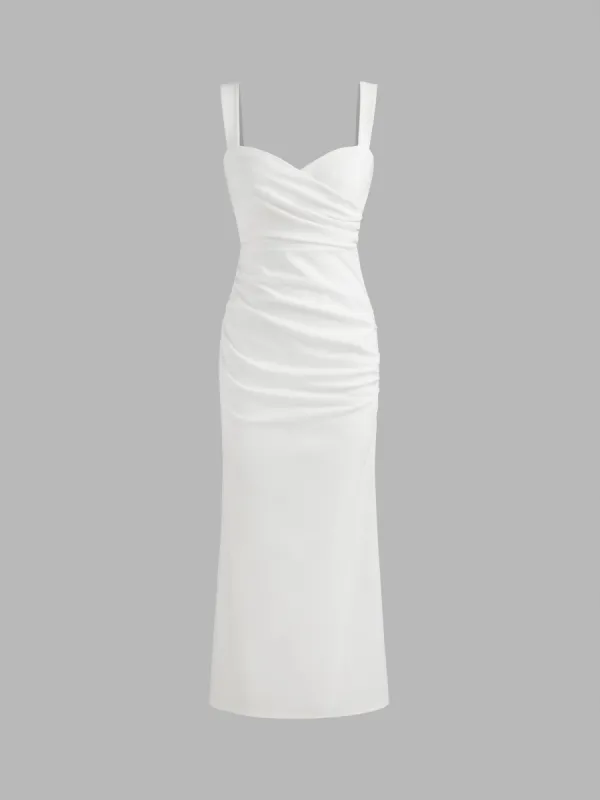 Woven Sweetheart Solid Ruched Maxi Dress sold by Cider