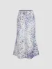 Satin Mid Rise Sequin Flower Leopard Zipper Midi Skirt sold by Cider