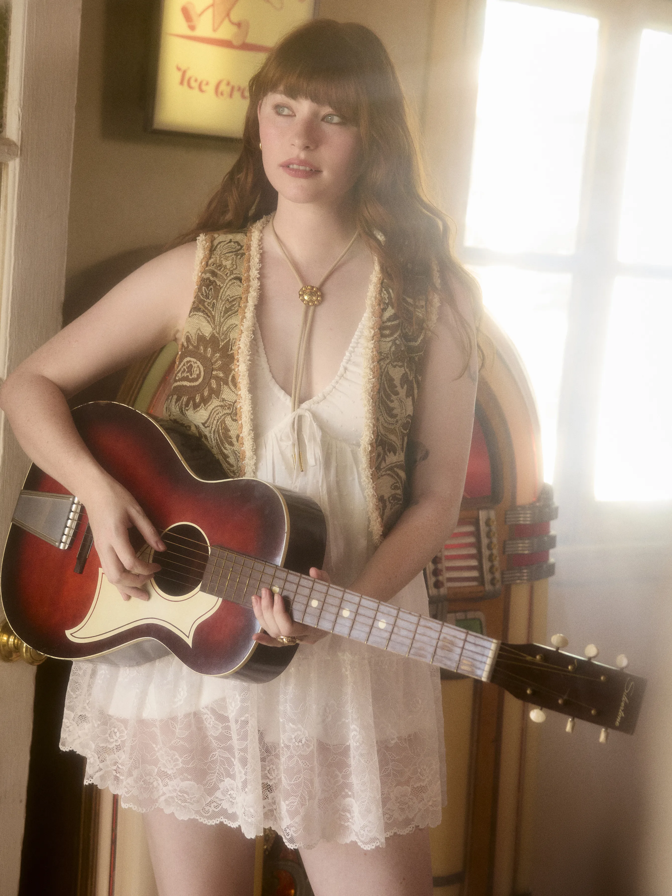 100% Cotton V-neck Polka Dot Lace Knotted Mini Dress sold by Cider