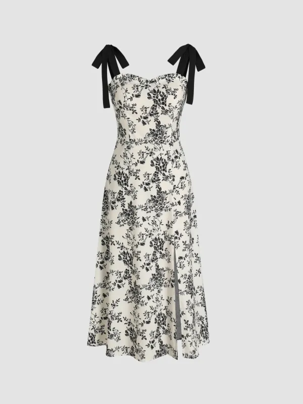 Floral Knotted Split Midi Dress sold by Cider