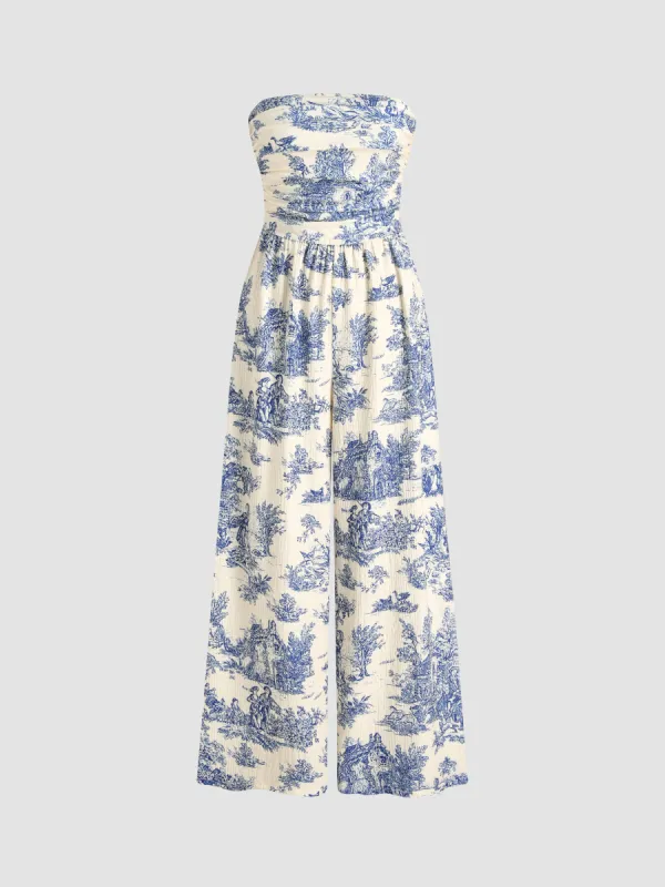 Toile de Jouy Texture Shirred Tube Jumpsuit sold by Cider
