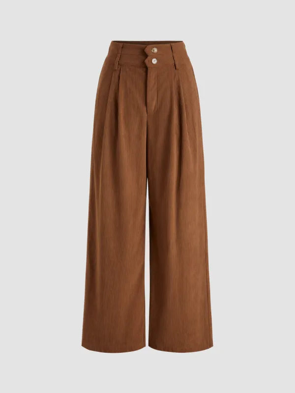 Corduroy High Waist Solid Pocket Wide Leg Trousers sold by Cider