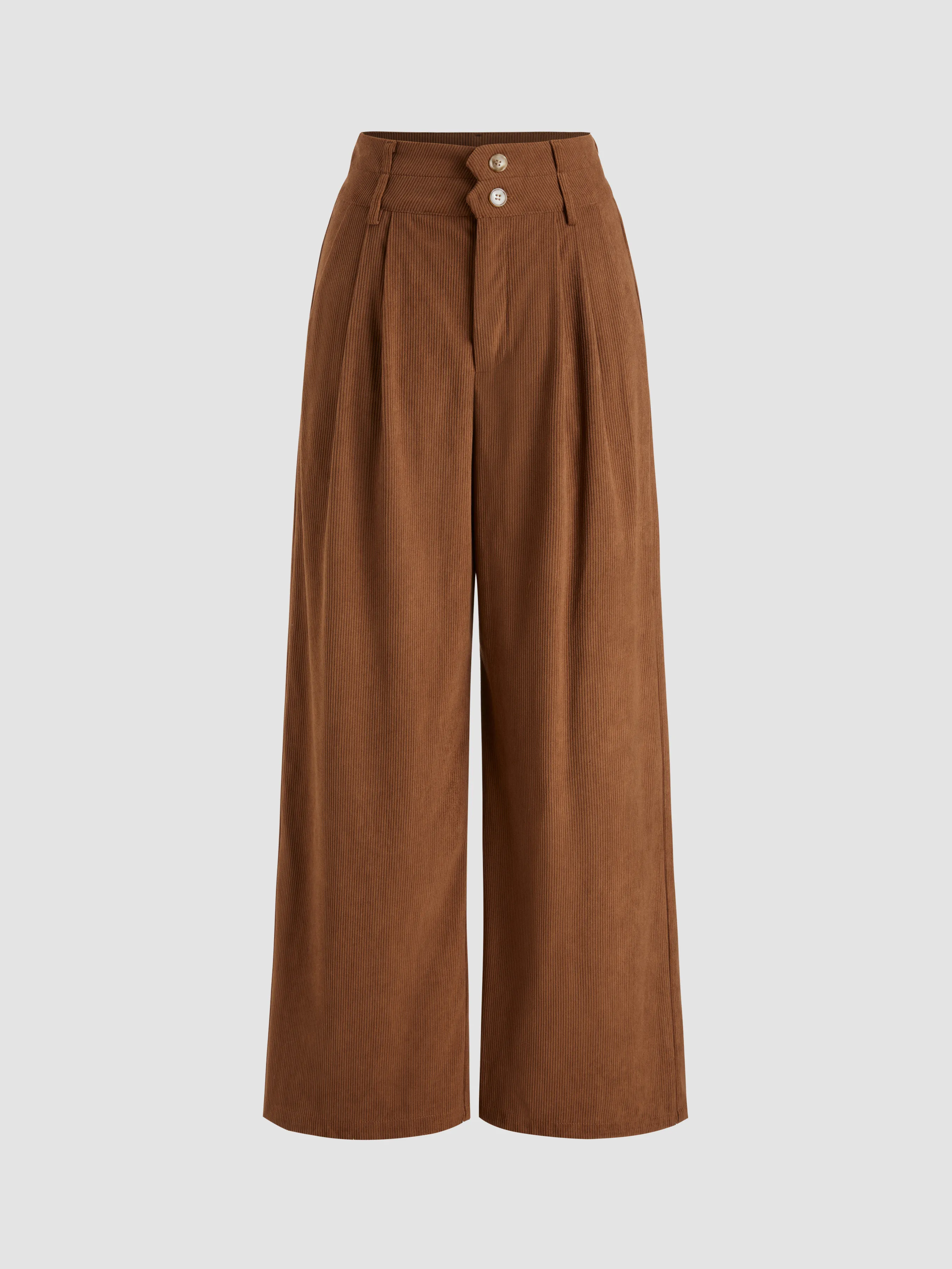 Corduroy High Waist Solid Pocket Wide Leg Trousers sold by Cider
