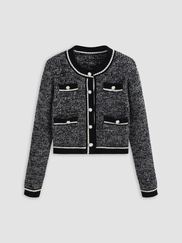 Round Neck Button Contrasting Binding Cardigan sold by Cider