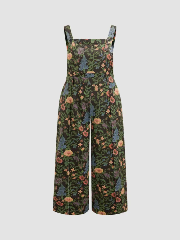 Updated Fabric Corduroy Square Neck Floral Pocket Wide Leg Jumpsuit Curve & Plus sold by Cider