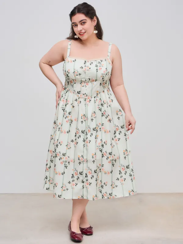 Square Neck Floral Lace Trim Shirred Maxi Dress Curve & Plus sold by Cider