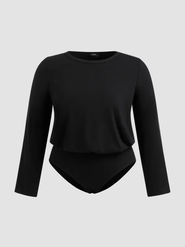 Cotton-blend Round Neckline Solid Long Sleeve Bodysuit Curve & Plus sold by Cider
