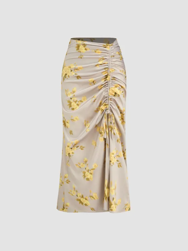 Mid Rise Floral Drawstring Maxi Skirt sold by Cider