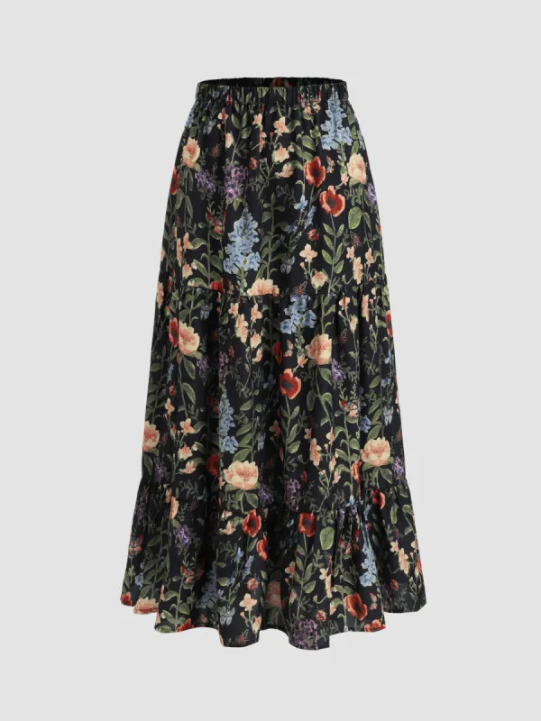 Middle Waist Floral Maxi Skirt sold by Cider