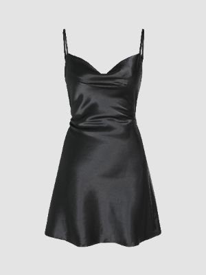 Solid Satin Cowl Neck Cami Mini Dress sold by Cider