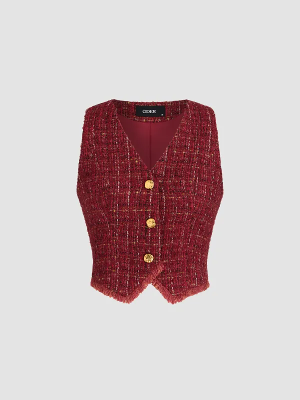 Tweed V-neck Metallic Button Vest sold by Cider