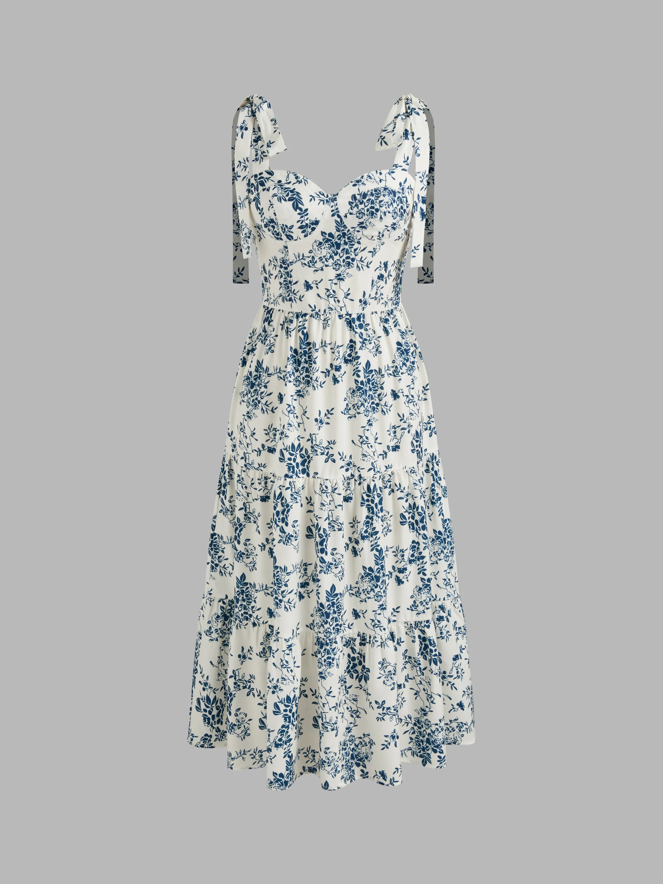 Sweetheart Neckline Floral Ruffle Knotted Maxi Dress sold by Cider