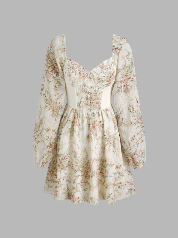 Sweetheart Neckline Floral Corset Ruffle Mini Dress sold by Cider