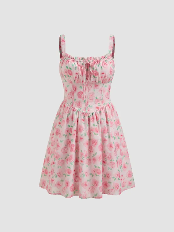Square Neck Floral Knotted Corset Sleeveless Mini Dress sold by Cider