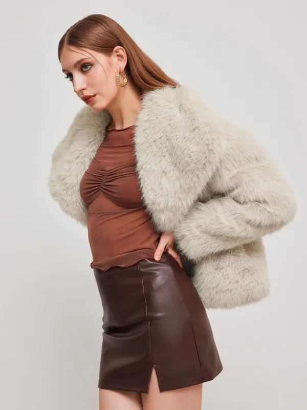 Faux Fur Collar Solid Pocket Jacket sold by Cider
