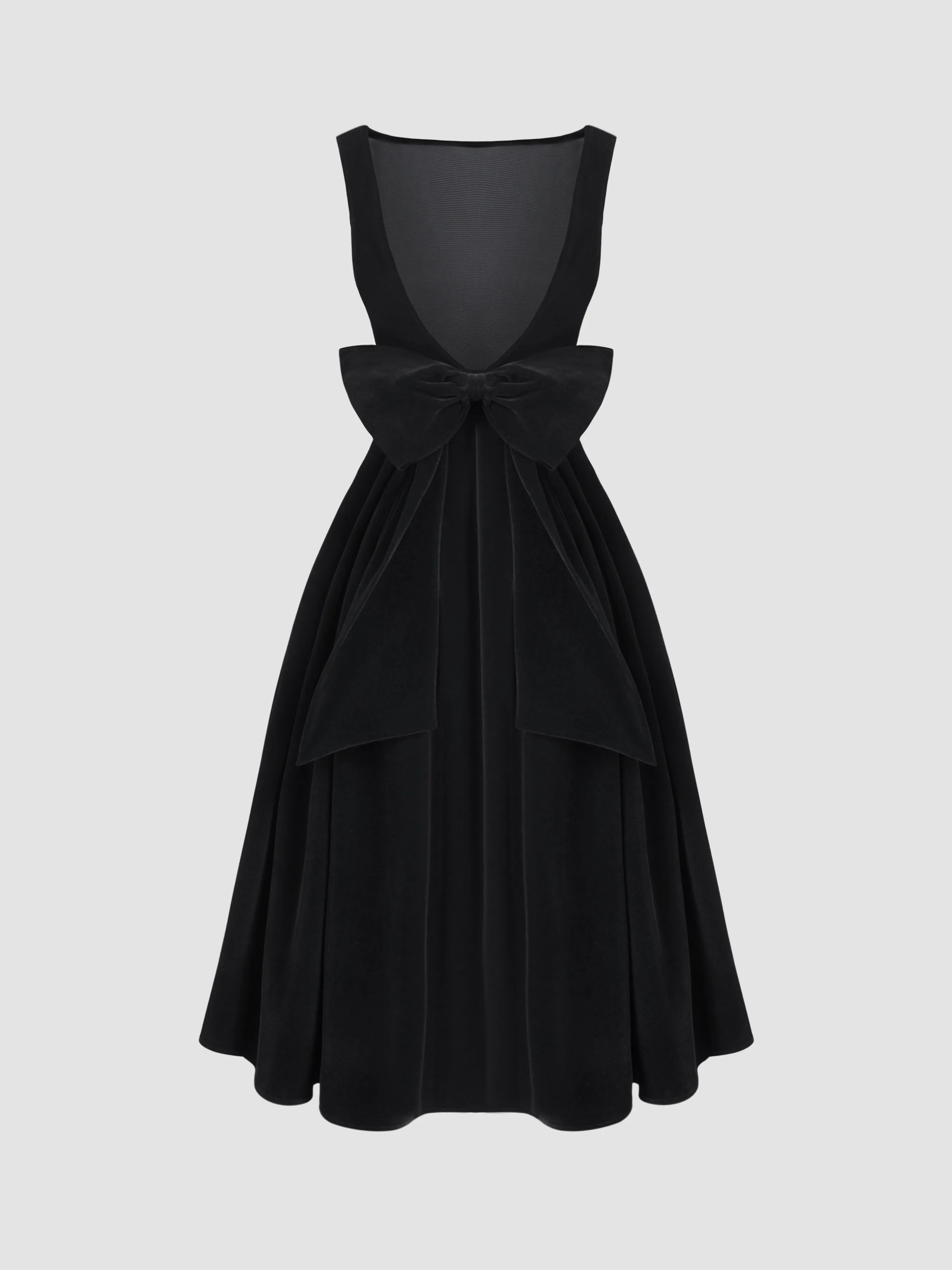 Velvet Boat Neck Bowknot Backless Midi Dress sold by Cider