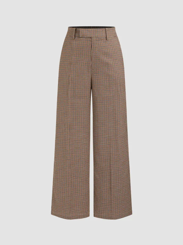 Mid Rise Houndstooth Pocket Wide Leg Trousers sold by Cider