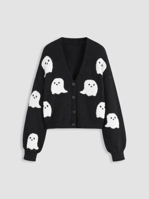 Knit V-neck Ghost Button Cardigan sold by Cider