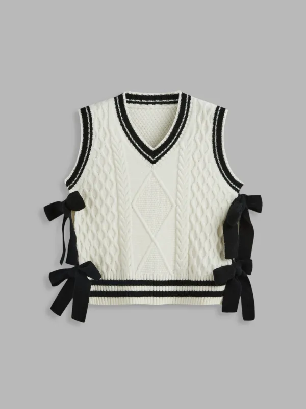 V-neck Solid Bowknot Knitted Vest sold by Cider