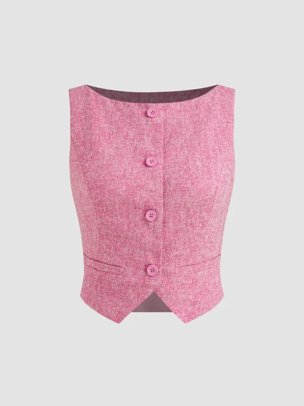 Tweed Boat Neck Solid Button Vest sold by Cider
