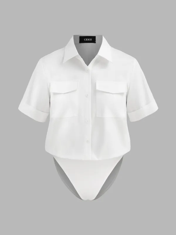 100% Cotton Collar Solid Button Shirt Bodysuit sold by Cider