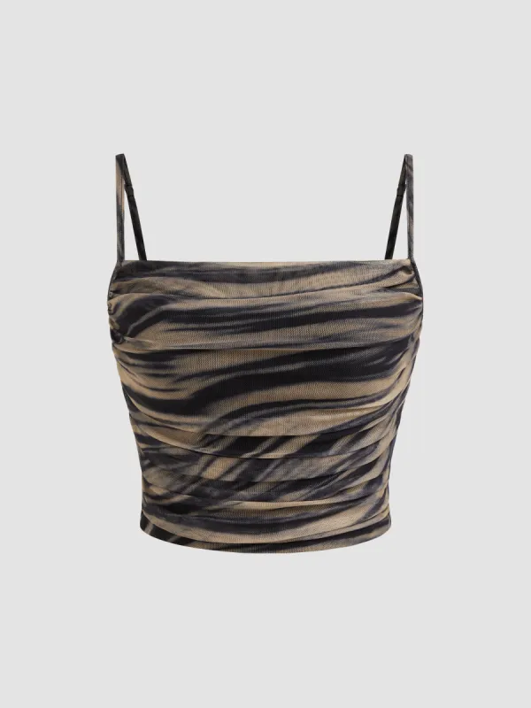 Mesh Square Neck Abstract Ruched Crop Cami Top sold by Cider