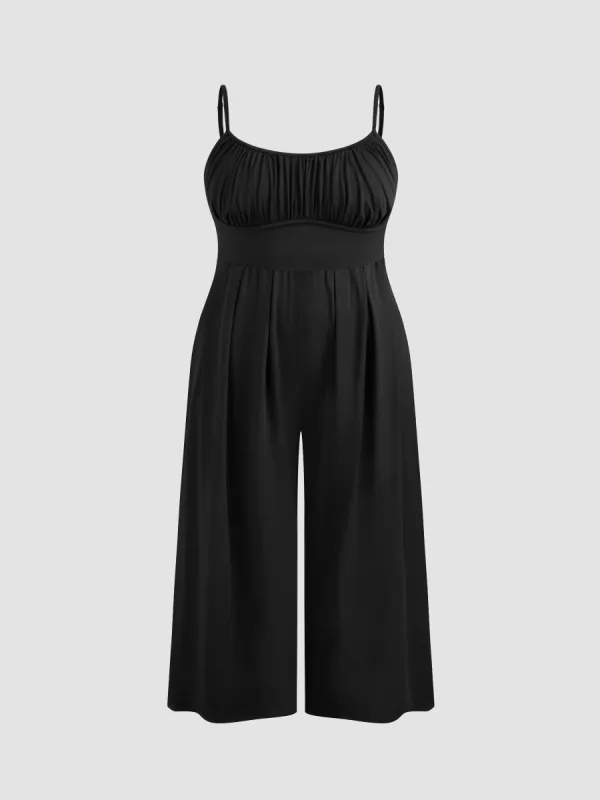 Jersey Square Neck Solid Ruched Pocket Jumpsuit Curve & Plus made by Cider