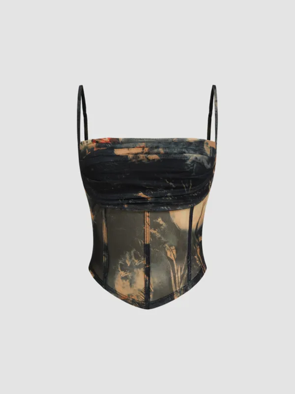 Mesh Abstract Ruched Corset Crop Cami Top sold by Cider