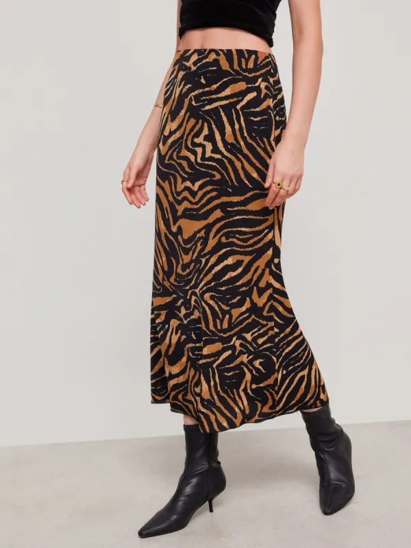 Mid Rise Zebra Stripe Mermaid Maxi Skirt sold by Cider
