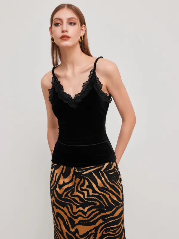 Velvet V-neck Lace Cami Top sold by Cider