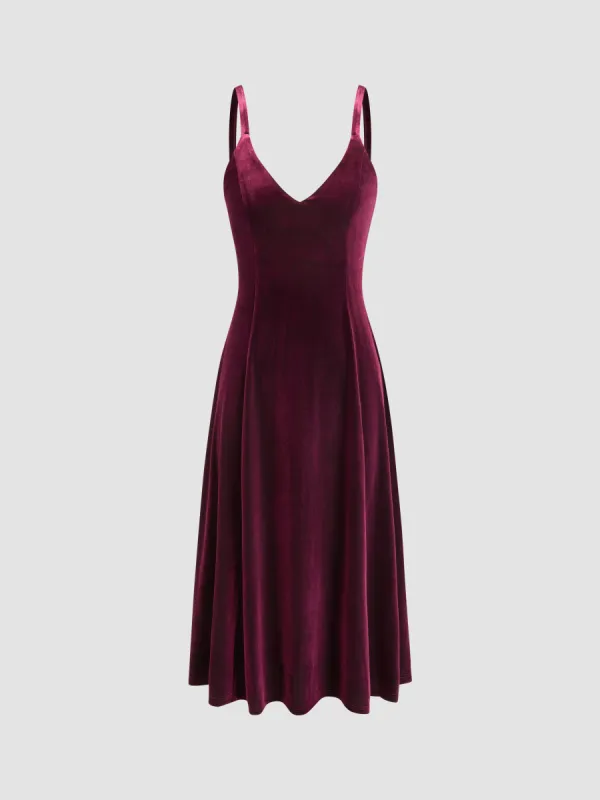 Velvet V-neck Ruffle Midi Dress sold by Cider