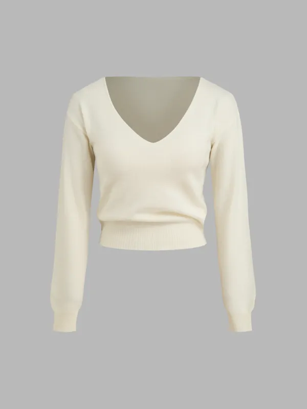 100% Wool V-neck Solid Ruched Long Sleeve Top sold by Cider