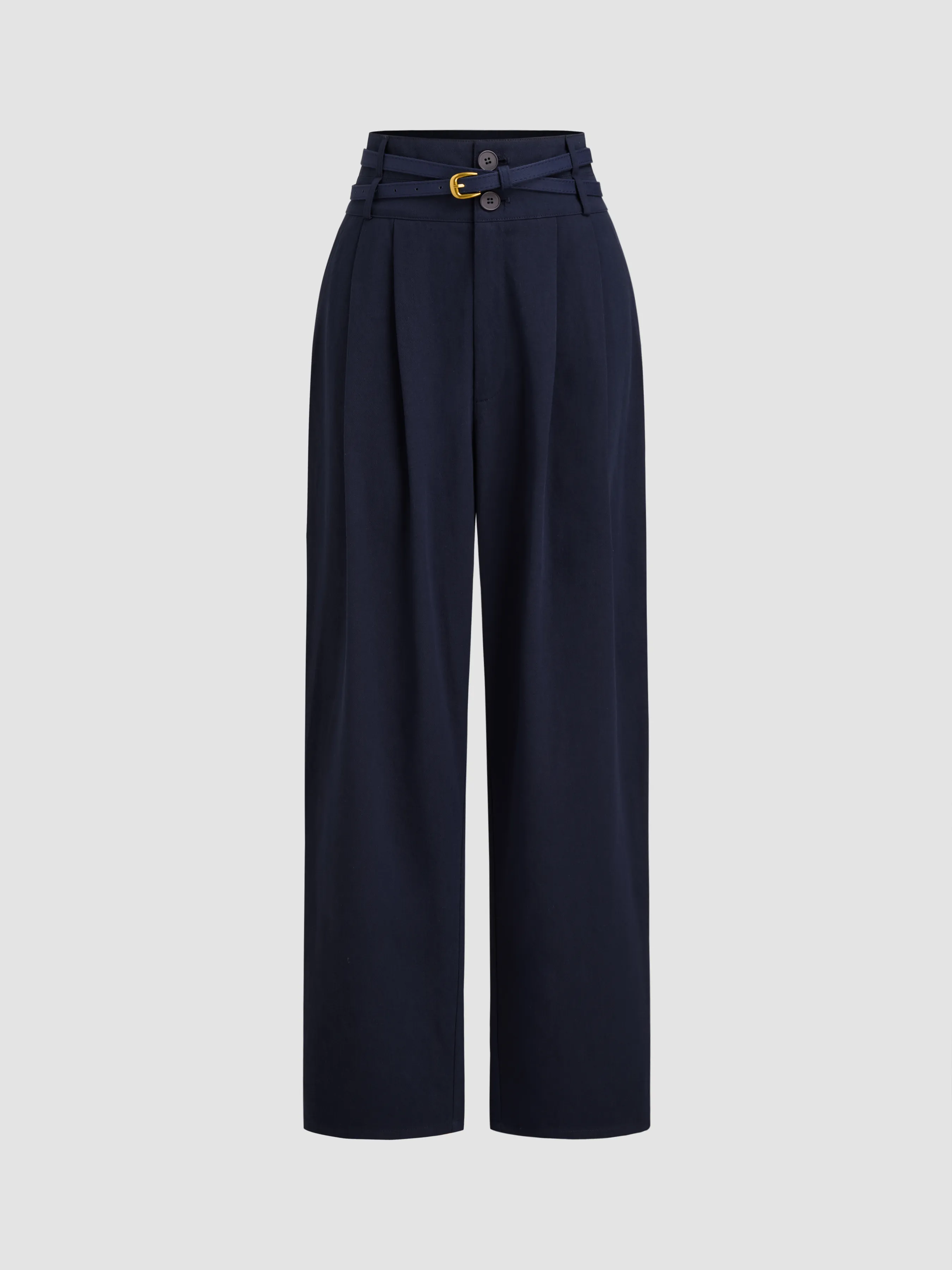 100% Cotton Mid Rise Solid Pleated Pocket Belted Tapered Trousers sold by Cider