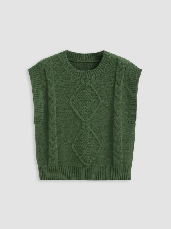 Round Neckline Geometric Knitted Vest sold by Cider