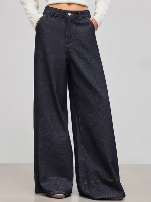 Cider Denim Low Rise Solid Pocket Wide Leg Jeans sold by Cider