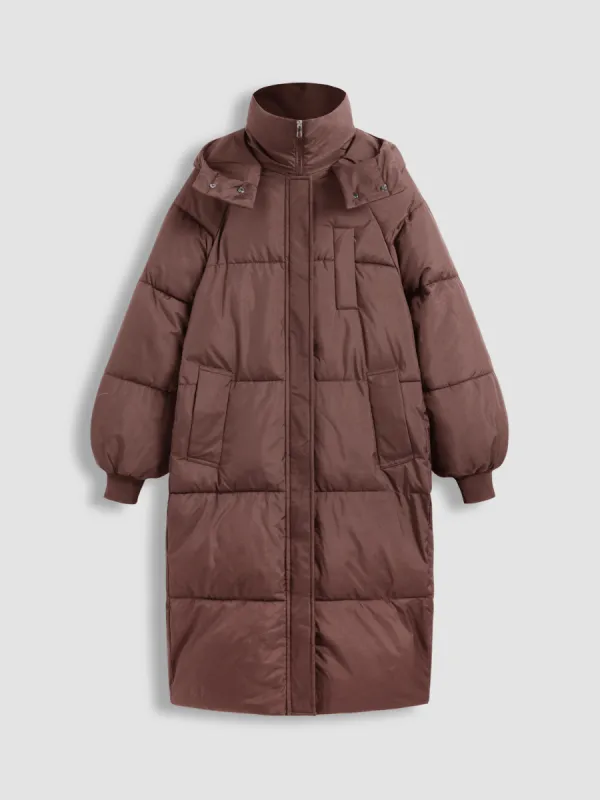 Hooded Solid Pocket Long Puffer sold by Cider